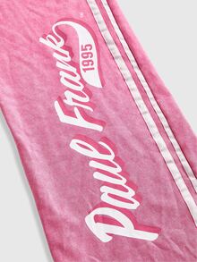 Paul Frank X ROMWE Distressed Wash Print Bikini Tank Top And Casual Loose Sweatpants 2 Pieces Set For Women, Autumn/Winter - Hot Pink - View 4