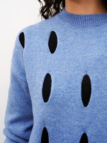 Maija Blue Hollow Out Women's Sweater For Autumn/Winter Holiday Party Urban Style - Blue - View 7