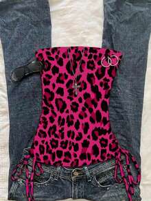 Attitoon Women's Casual Fitted Tube Top, Fuchsia Leopard Print Top - Multicolor - View 1