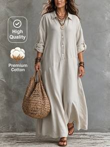 Linhara CURVE Autumn Plus Size Women Long Sleeve Shirt Casual Dress, Suitable For Daily Commute And Vacation - Apricot - View 5