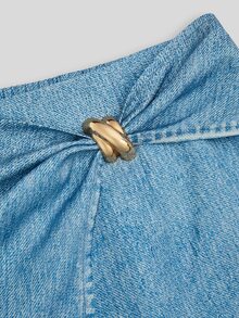 Sweetra CURVE Plus Size Women's Metal Decor Fashion Versatile Denim Effect Skirt - Blue - View 6