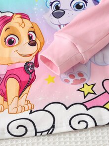 Cozy Pixies | PAW Patrol 2件組少女款 Paw Patrol 聯名粉色漸層狗狗印花圓領長袖睡衣上衣與內搭褲家居服套裝 - 粉色 - 查看 4