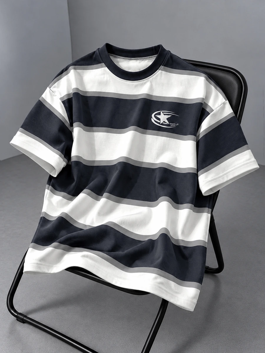 Gym Rark Men's Pentagram Striped Print Short Sleeve Crew Neck Sports T-Shirt - Multicolor - View 1