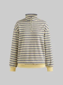 SHEIN EZwear 女款寬鬆半拉鍊高領運動衫，厚實材質，適合秋冬穿著 - 黃色 - 查看 3