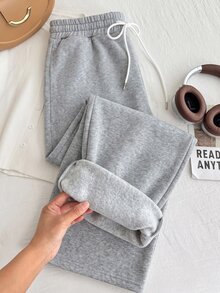 Comfortcana Plus Size Women Drawstring Waist Wide Leg Loose High Waisted Casual Sweatpants Graduation,Back To School Outfits,Graduation,Teacher For - Light Grey - View 1