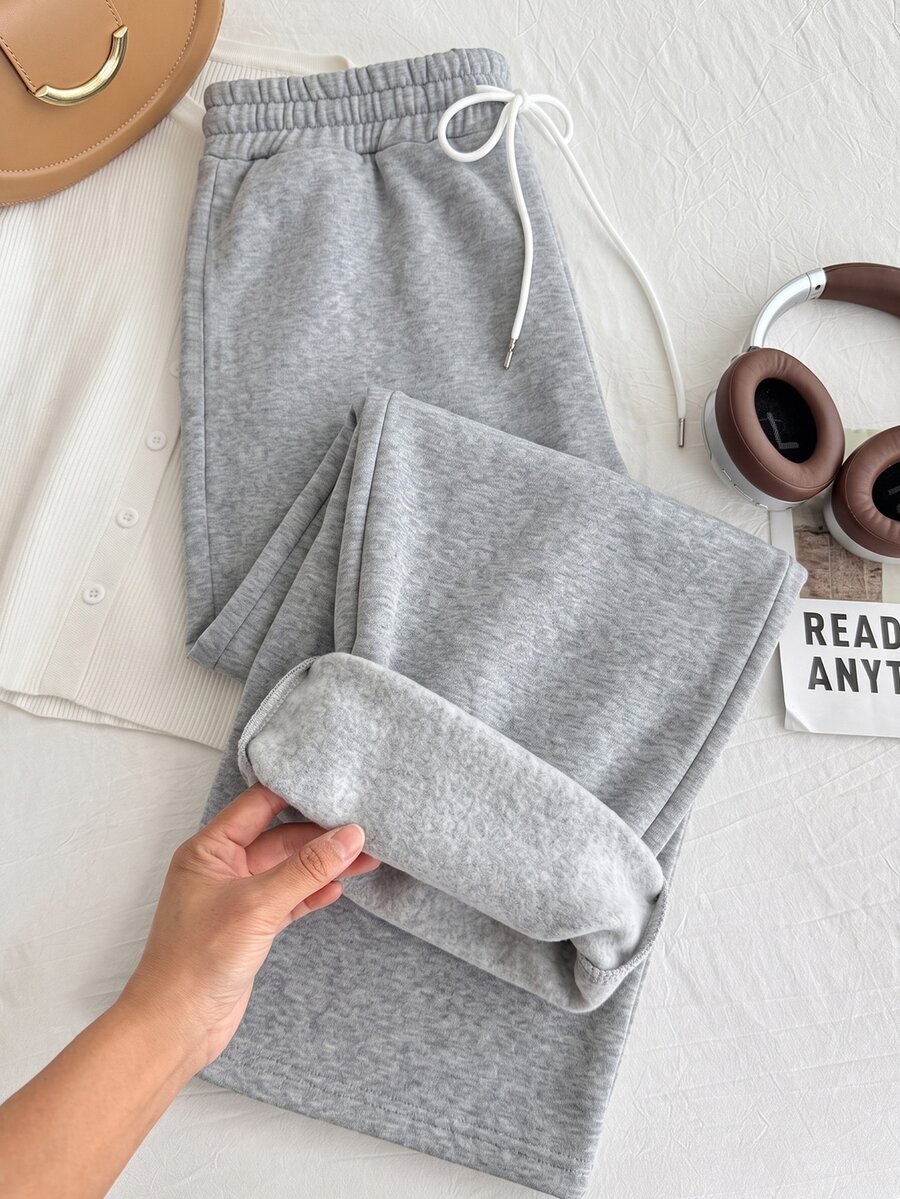Comfortcana Plus Size Women Drawstring Waist Wide Leg Loose High Waisted Casual Sweatpants Graduation,Back To School Outfits,Graduation,Teacher For - Light Grey - View 1