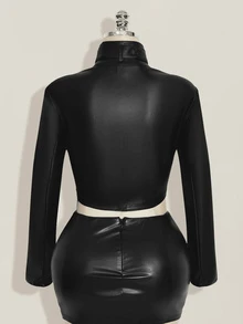 SHEIN ICON Plus Size Women Solid Color Button Design Casual Versatile Long Sleeve Jacket - Black - View 2