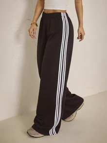 SHEIN PETITE بنطال رياضي نسائي بتصميم كتل لونية كاجوال متعدد الاستخدامات للارتداء اليومي - شوكولاته بني - مشاهدة 1