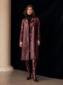 MOTF Tall WOMEN'S ELEGANT PU CROCODILE EMBOSSED TALL BODYCON SKIRT - Burgundy - View 5