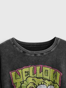 SpongeBob SquarePants | ROMWE Plus Size Women's Cartoon Pattern Casual Everyday Long Sleeve Sweatshirt - Dark Grey - View 3
