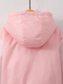 SHEIN 女童休閒時尚梭織布印花連帽外套，對比色袖子與袖口，抓絨內裡，寬鬆版型，舒適適合秋冬日常通勤、戶外玩耍、出遊、聚會與拍照 - 紫色 - 查看 5