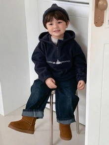 Dazy Kids 幼兒男童連帽仿羊羔絨英文刺繡運動衫 - 寶藍色 - 查看 3