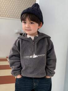 Dazy Kids 幼童男童連帽仿羊羔絨英文刺繡運動衫 - 淺灰色 - 查看 1