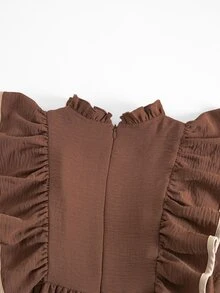 SHEIN Tween Girl Woven Contrast Color Lace Ruffle Collar Casual Dress - Coffee - View 6
