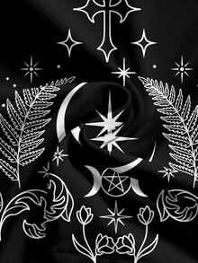 ROMWE Goth Women's Casual Versatile Sun Moon Star Pattern Mini Skirt - Black - View 3