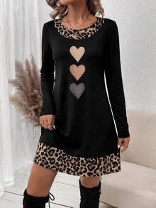 SHEIN LUNE Plus Size Women's Round Neck Long Sleeve Loose Fit Dress With Pockets, Suitable For Autumn/Winter - Multicolor - View 3
