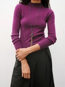 Maija Women's Solid Color Casual Versatile Daily Knit Top ,Going Out Outfits, Work Outfits For Women - Red Violet - View 4