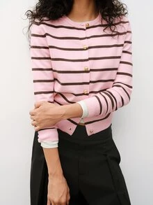 Maija Women's Striped Casual Versatile Everyday Cardigan ,Going Out Outfits, Work Outfits For Women - Pink - View 5