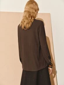 MOTF PREMIUM WOMEN'S AUTUMN/WINTER VELVET STRAIGHT FIT COMMUTER BLOUSE TOP - Brown - View 7