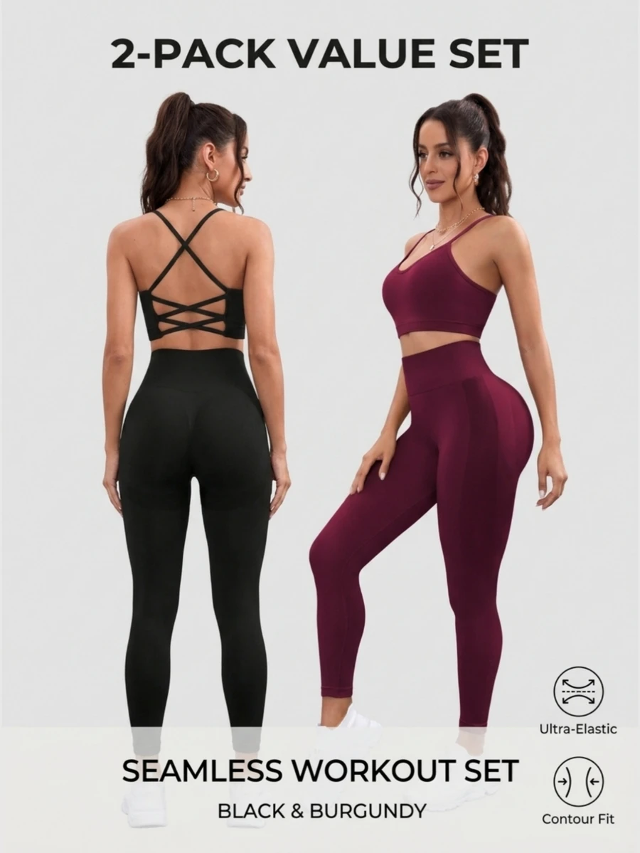 Velisys Velisys Seamless High Elasticity Sports Fitness Set Bra Shorts And Bra Pants 2 Pieces Set - Multicolor - View 1