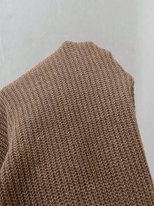 Aloruh 女款休閒通勤簡約純色漏斗領蝙蝠袖寬下擺針織上衣 - 駝色 - 查看 9
