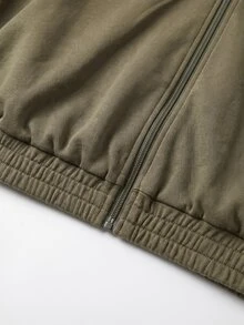 SHEIN BASICS Jaket Lengan Panjang Kasual Serbaguna Motif Blok Warna untuk Wanita Ukuran Plus - Hijau Tentara - View 9