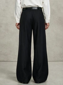 PAVTROS Men's Button Pocket Casual Flared Long Pants - Black - View 2