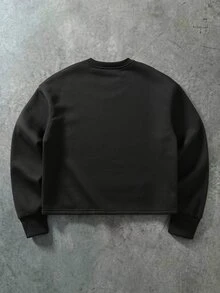 Manfinity Hypemode 男士字母圖案休閒日常套頭運動衫 - 黑色 - 查看 2