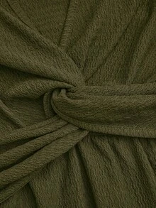EMERY ROSE Plus Size Women's Spring/Summer V-Neck Knit Top With Chain, Ruffle Hem And Twist Waist Design, Elegant And Graceful A-Line - Army Green - View 4