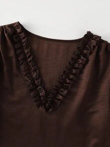 LUMIGAL Women's V-Neck Ruffle Long Sleeve Top And Skirt Casual Set - Brown - View 5