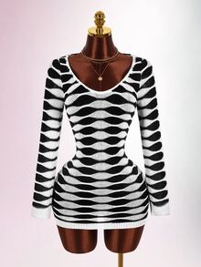 Amplova Women's Gradient Deep U-Neck Mini Knit Dress - Brown - View 3
