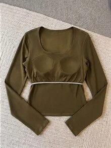 INAWLY Women's Casual U-Neck 2 Pieces Set Tops With Padded Chest, Autumn/Winter - Multicolor - View 4