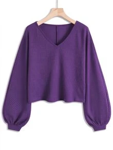 QUELARIE Áo kiểu cổ chữ V dáng rộng thoải mái size lớn cho mùa thu - Màu tím - Xem 3