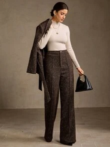 MOTF Tall WOMEN'S SHINY WIDE-LEG LOOSE ELEGANT TROUSERS - Coffee Brown - View 7