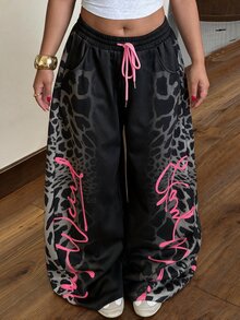 Muchica Plus Size Women's Drawstring Waist Pocket Casual Long Pants Fall - Black - View 4