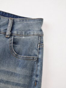 GlowEve Women's Fashion Button Lace Patchwork Denim Jeans - Blue - View 5