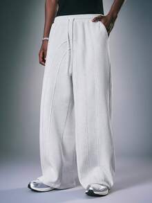 STYNVO Men's Solid Color Drawstring Waist Wide Leg Loose Casual Sweatpants - Grey - View 4