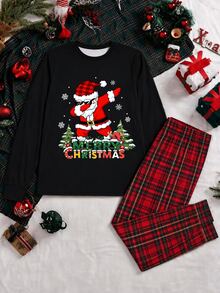 SHEIN Christmas Style Men's Long Sleeve Top And Long Pants Loungewear Set, Suitable For Home Wear, Couple Matching - Multicolor - View 2