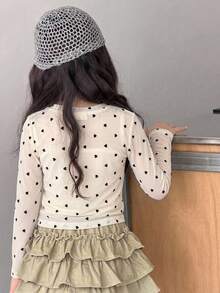 Dazy Kids Tween Girls' Polka Dot Crew Neck T-Shirt - Beige - View 2