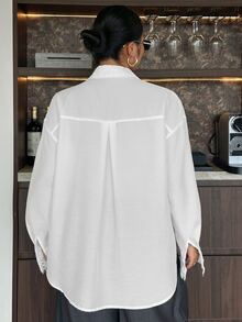 Dazy Plus Fun & Chic Commuter Office Wear Lace Patchwork Loose Long Sleeve Urban Casual White Shirt - White - View 2