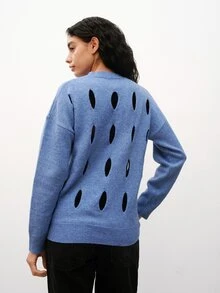 Maija Blue Hollow Out Women's Sweater For Autumn/Winter Holiday Party Urban Style - Blue - View 5