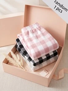 SHEIN 青少年女孩格紋彈性腰寬鬆休閒運動長褲 - 灰色 - 查看 3