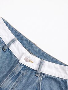 GlowEve CURVE Plus Size Women's Colorblock Pocket Casual Versatile Denim Jeans - Blue - View 2