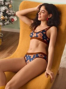 Chillnights Women's Christmas Gingerbread Man Print Knit Lingerie Set - Multicolor - View 5