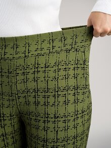 Comfylo 大尺碼女款格紋休閒長褲，附口袋與側開衩，適合度假、新年、冬季、商務、秋季返校 - 軍綠色 - 查看 6