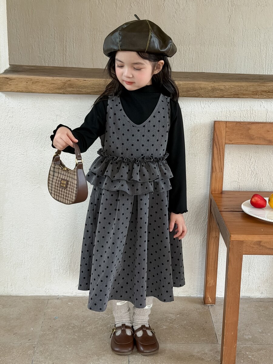 Dazy Kids Girls Polka Dot Vest Dress, New Spring/Autumn Sleeveless Dress, Stylish - Grey - View 1
