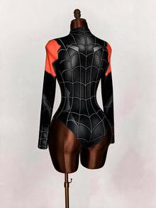 Amplova 萬聖節連身衣，黑色與紅色蜘蛛噴漆圖案，角色扮演服裝，女款假領秋冬長袖修身連身衣，休閒極簡日常百搭派對機場穿搭 Y2K 上衣，音樂節穿搭，哥德風穿搭，畢業典禮，約會穿搭 - 彩色 - 查看 4