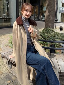 FRIFUL Women's Colorblock Casual Versatile Daily Travel Trench Coat Jacket - Khaki - View 4