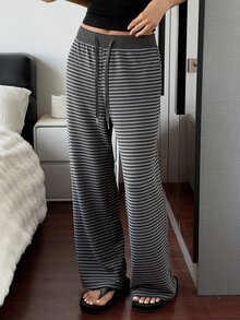 DAZY Women's Drawstring Waist Striped Loose Lounge Pants - Grey - View 5