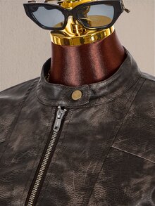 Amplova Women's Winter Cropped PU Material Aviator Jacket - Grey - View 14